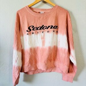 NWT Sedona Arizona tie dye pink white long sleeve shirt with black logo size XL‎